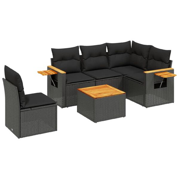 vidaXL Set mobilier de grădină cu perne, 6 piese, negru, poliratan