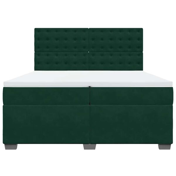 vidaXL Pat box spring cu saltea, verde &icirc;nchis, 200x200 cm, catifea