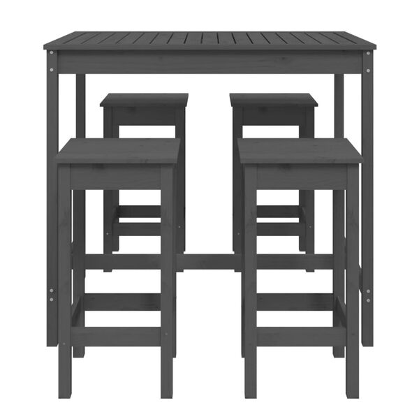 vidaXL Set mobilier bar pentru grădină, 5 piese, gri, lemn masiv pin