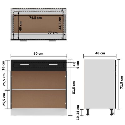 vidaXL Dulap inferior cu sertar, negru, 80 x 46 x 81,5 cm, PAL