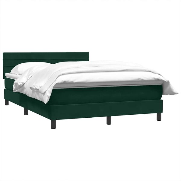 vidaXL Pat box spring cu saltea, verde &icirc;nchis, 160x210 cm, catifea