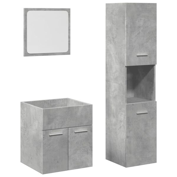 vidaXL Set mobilier de baie, 3 piese, gri beton, lemn compozit