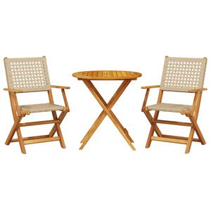 vidaXL Set mobilier bistro, 3 piese, poliratan bej/lemn masiv