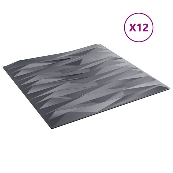 vidaXL Panouri de perete 12 pcs Gri piatră 50 x 50 cm Spumă XPS