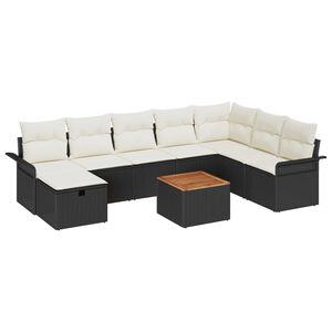 vidaXL Set de canapele pentru grădină cu pernă 9 pcs Negru poliratan