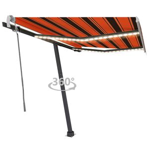 vidaXL Copertină retractabilă manual cu LED portocaliu&maro 300x250 cm