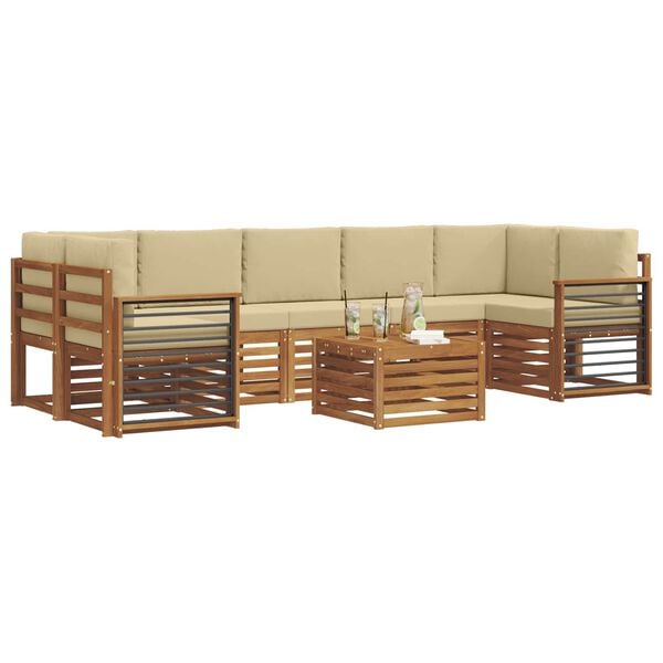 vidaXL Set de canapele de exterior cu pernă 8 pcs Natural și Bej