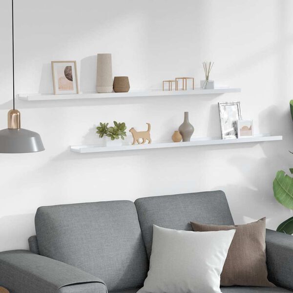 vidaXL Rafturi de perete, 2 buc., alb extralucios, 115x9x3 cm