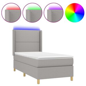 vidaXL Pat cu arcuri, saltea și LED, gri deschis, 90x190 cm, textil