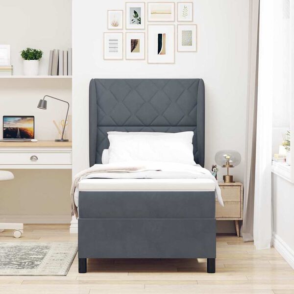 vidaXL Pat cu arcuri cu saltea Gri &icirc;nchis 200 x 100 cm Catifea