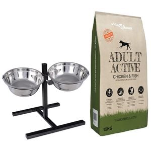 vidaXL Suport de hrănire și bol cu m&acirc;ncare pentru c&acirc;ini 57,5 x 26 cm