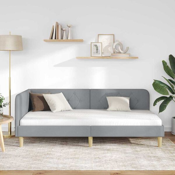 vidaXL Cadru de pat colțar Gri deschis 90 x 200 cm țesătură