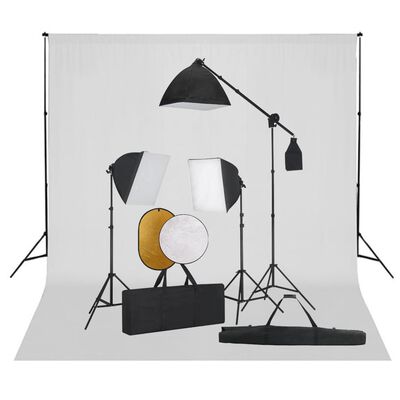vidaXL Set studio foto cu lumini softbox, fundal și reflector
