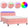 vidaXL Pat cu arcuri, cu saltea și LED, roz, 140x190 cm catifea