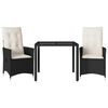 vidaXL Set bistro cu perne, 3 piese, negru, poliratan
