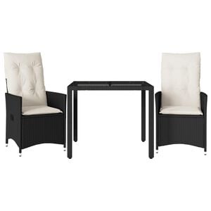 vidaXL Set bistro cu perne, 3 piese, negru, poliratan