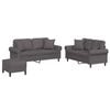 vidaXL Set de canapele cu perne, 3 piese, gri, piele ecologică
