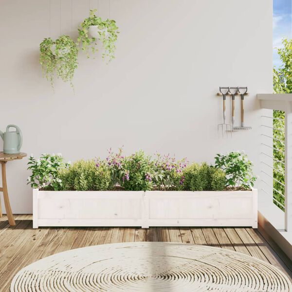 vidaXL Jardinieră de grădină, alb, 180x31x31 cm, lemn masiv de pin