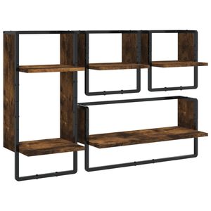 vidaXL Set rafturi de perete cu bare, 4 buc., stejar fumuriu, lemn