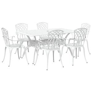vidaXL Set de masă pentru grădină 7 pcs Alb Aluminiu