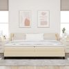 vidaXL Pat cu arcuri cu saltea cu headboard Crem 200 x 200 cm țesătură