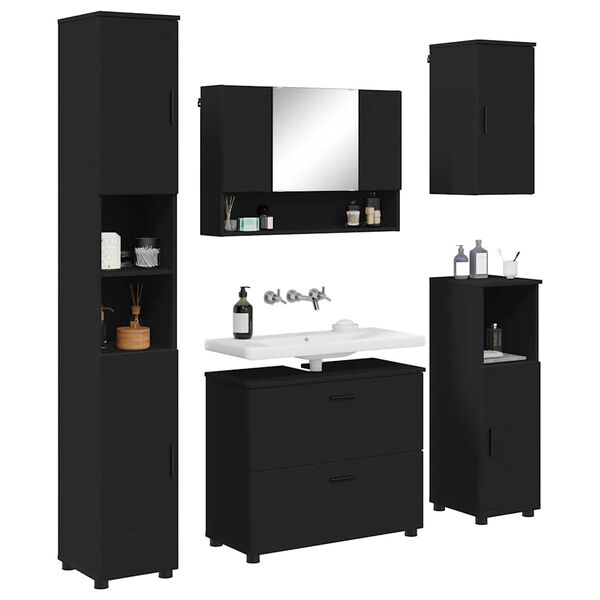 vidaXL Set de mobilier pentru baie 5 pcs Negru Lemn aranjat și metal