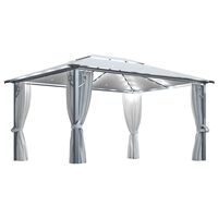 vidaXL Pavilion cu perdele & șiruri lumini LED, crem, 4x3 m, aluminiu