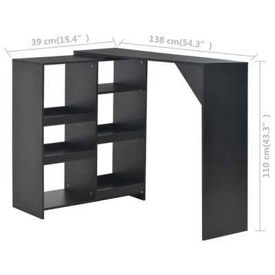 vidaXL Masă de bar cu raft mobil, negru, 138x39x110 cm