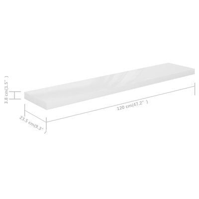 vidaXL Rafturi de perete, 2 buc., alb extralucios, 120x23,5x3,8 cm MDF