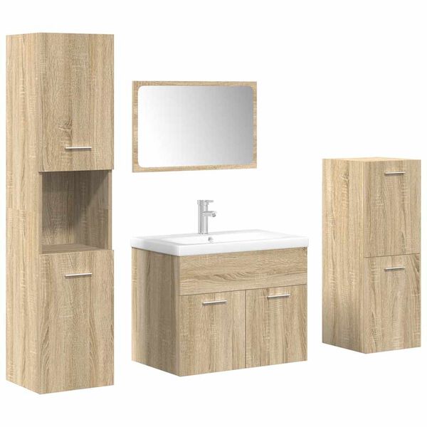 vidaXL Set mobilier de baie, 5 piese, stejar sonoma, lemn prelucrat