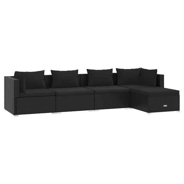 vidaXL Set mobilier de grădină cu perne, 5 piese, negru, poliratan