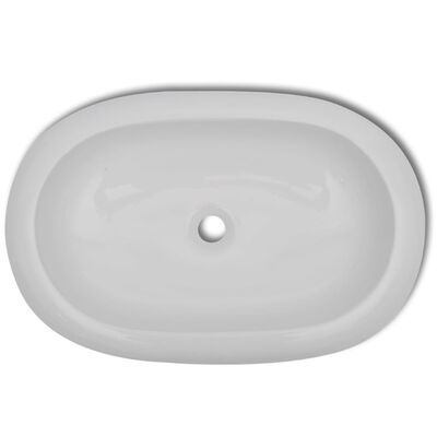 vidaXL Chiuvetă de baie cu robinet mixer, ceramic, oval, alb