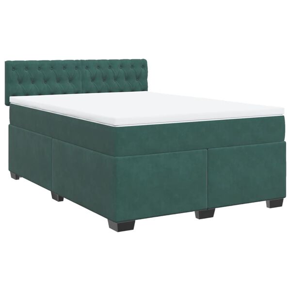 vidaXL Pat box spring cu saltea, verde &icirc;nchis, 160x200 cm, catifea