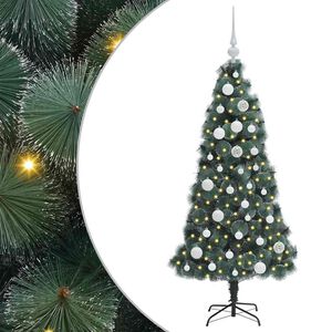 vidaXL Brad artificial pre-iluminat de Crăciun cu set de bile Verde