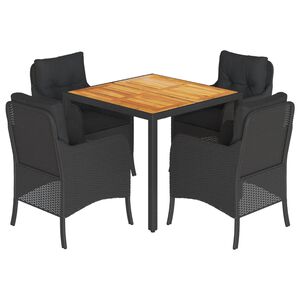vidaXL Set mobilier de grădină cu perne, 5 piese, negru, poliratan