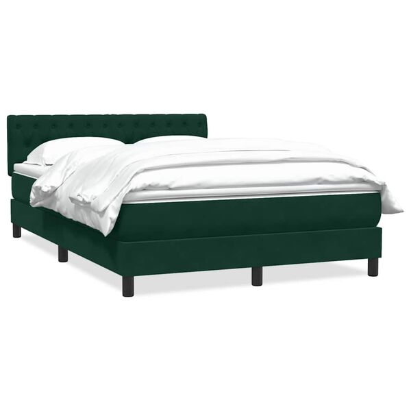 vidaXL Pat box spring cu saltea, Verde &icirc;nchis, 140x210 cm, catifea