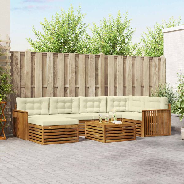 vidaXL Set de canapele de exterior cu pernă 7 pcs Natural și Crem