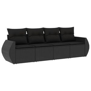 vidaXL Set mobilier de grădină cu perne, 4 piese, negru, poliratan