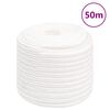 vidaXL Fr&acirc;nghie de barcă, alb complet, 16 mm, 50 m, polipropilenă