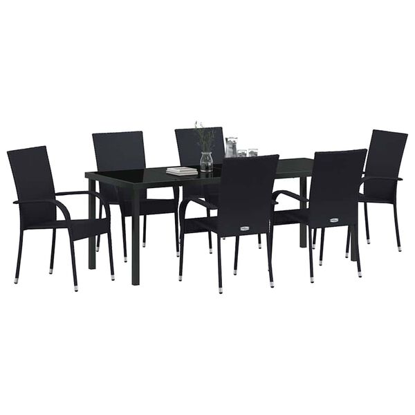 vidaXL Set de masă pentru grădină 7 pcs Negru