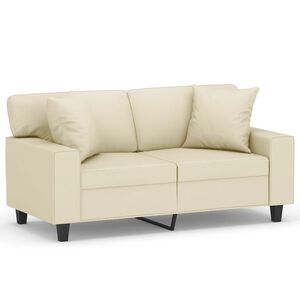 vidaXL Canapea cu 2 locuri cu pernuțe, crem, 120 cm, piele ecologică