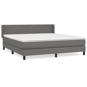 vidaXL Pat box spring cu saltea, gri, 180x200 cm, piele ecologică