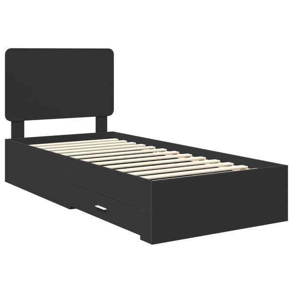 vidaXL Cadru de pat cu headboard Negru 75 x 190 cm Lemn compozit