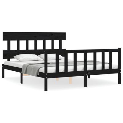 vidaXL Cadru de pat cu tăblie, negru, king size, lemn masiv