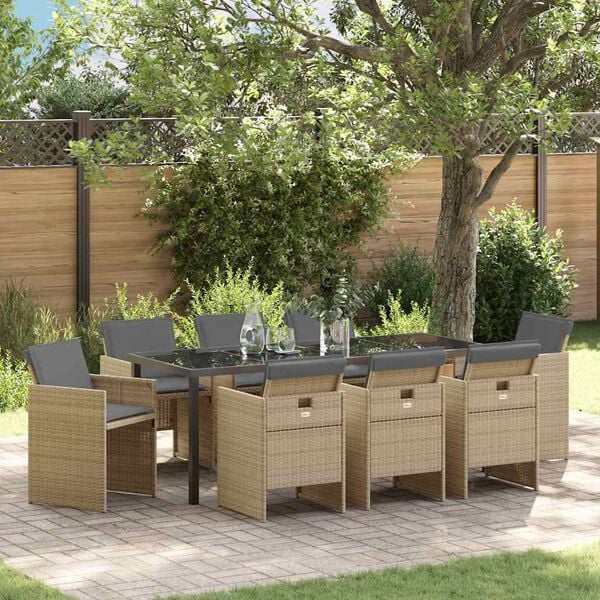 vidaXL Set de masă pentru grădină 9 pcs Bej poliratan
