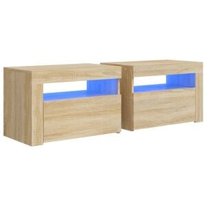 vidaXL Noptiere cu LED-uri, 2 buc., stejar sonoma, 60x35x40 cm
