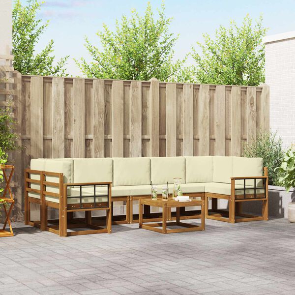 vidaXL Set de canapele de exterior cu pernă 8 pcs Natural și Crem