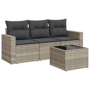 vidaXL Set canapea de grădină cu perne, 4 piese, gri deschis poliratan
