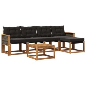 vidaXL Set de canapele de exterior cu pernă 6 pcs Natural și Negru