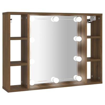 vidaXL Dulap cu oglindă și LED, stejar maro, 76x15x55 cm